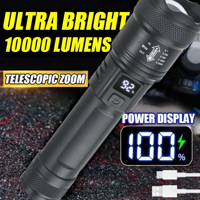 Outdoor Lighting Pole - 9900LM Powerful LED Flashlight Battery Display