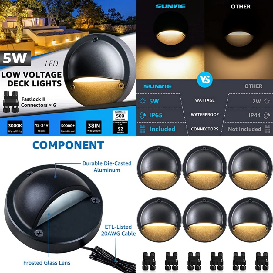 Outdoor Lighting No Wiring - 5W LED Low Voltage Deck Lights,