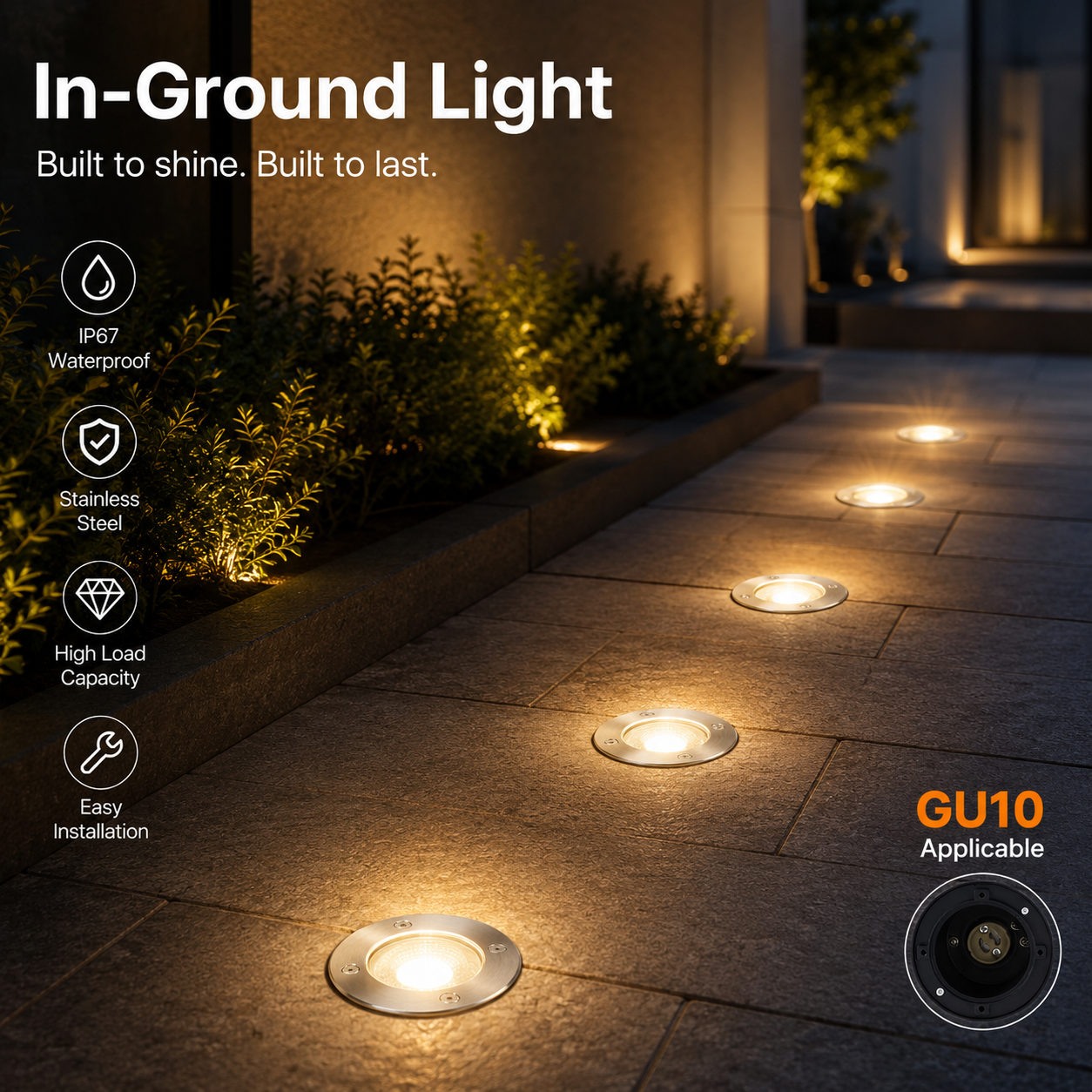 Outdoor Lighting Year Round - New GU10/Mr16 LED Underground Light Round/Square
