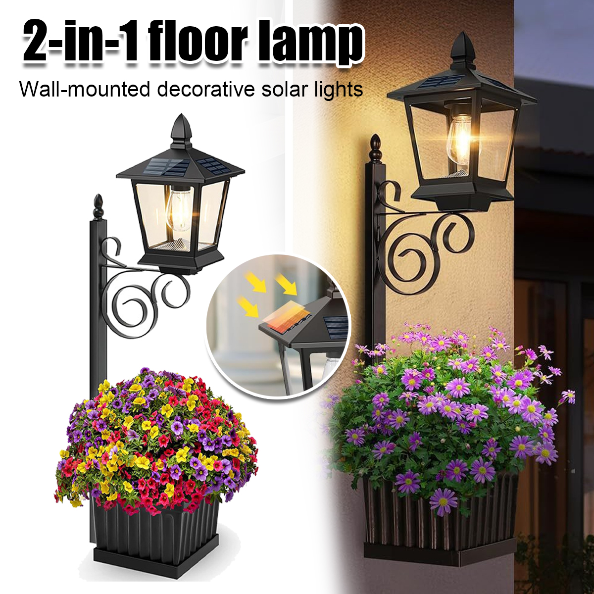 Wall Lighting Outdoor - 2 in 1 Solar Planter Lamp