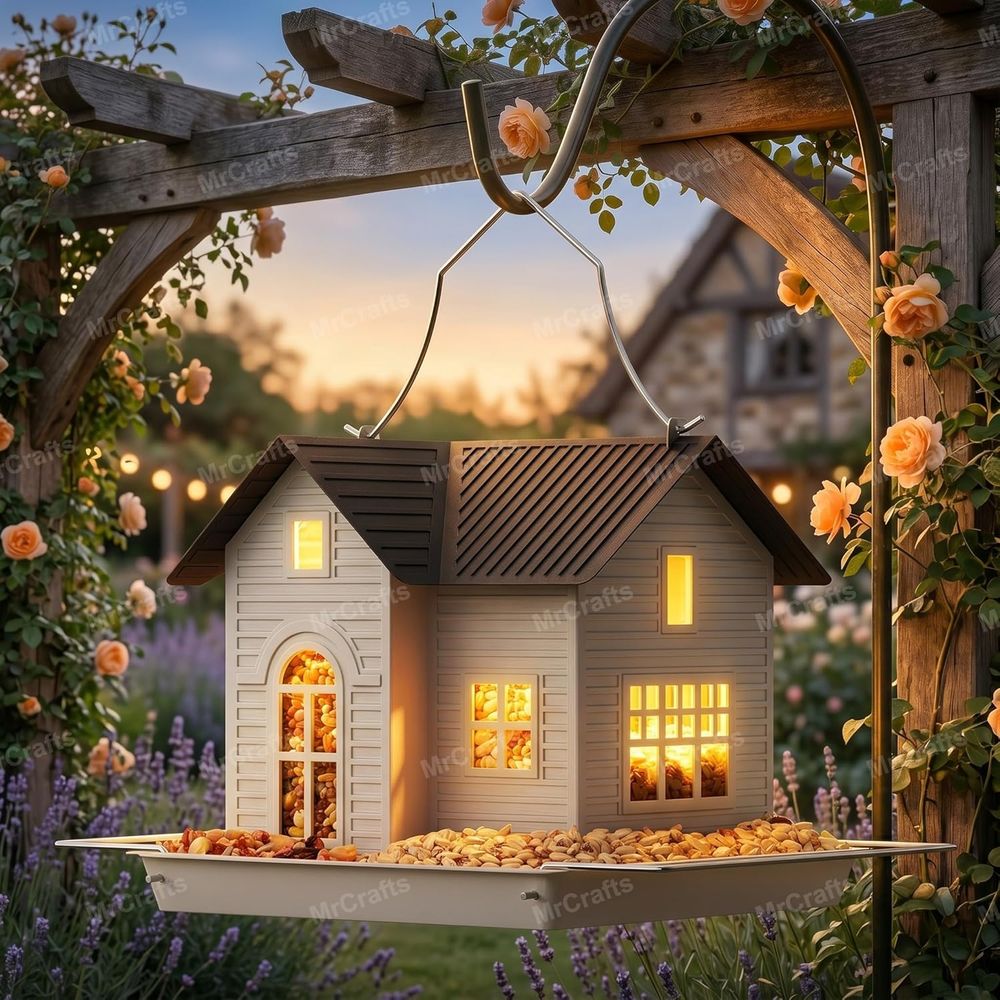 Outdoor Lighting Unique - Hanging Metal Bird Feeder with Lights,