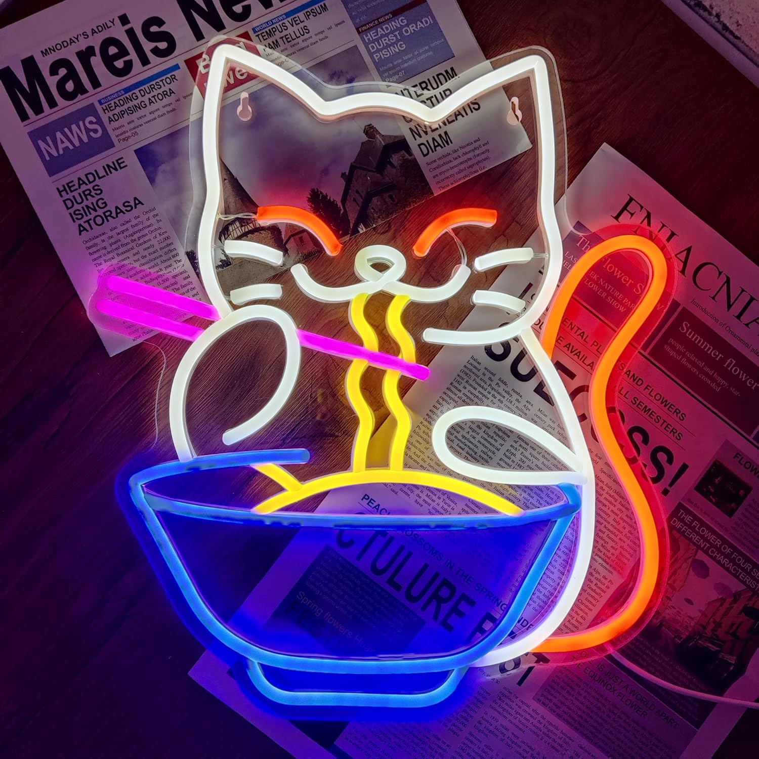 Outdoor Lighting For Store - Lucky Cat Noodle LNeon Signs LED