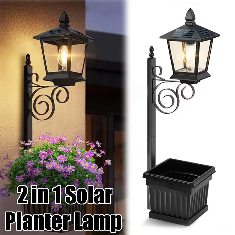 Wall Lighting Outdoor - Solar Powered 2-in-1 Flower Pot Light