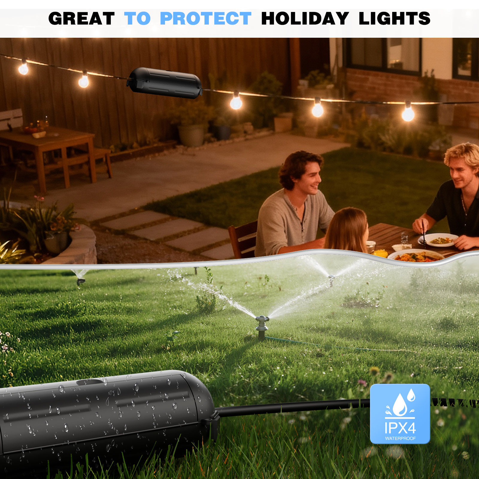Outdoor Lighting Box - Weatherproof Outdoor Extension Cord Safety Cover