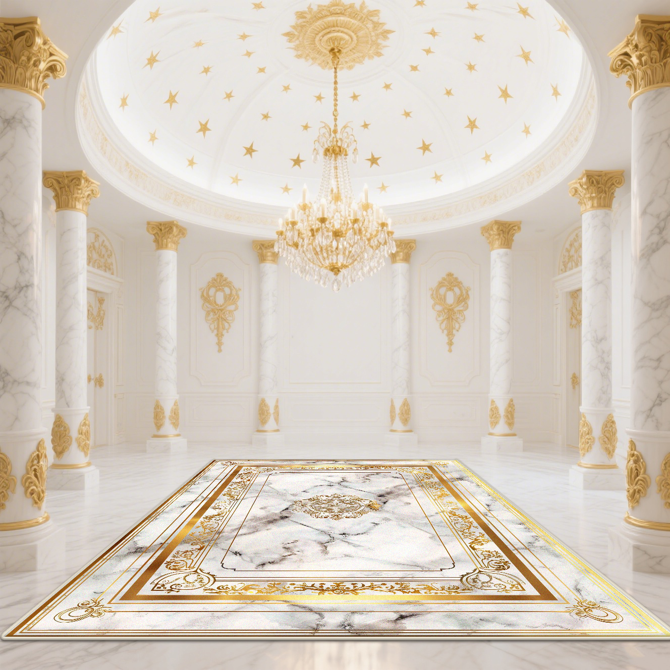 Outdoor Lighting Garage - Modern White Gold Marble Pattern CARPET