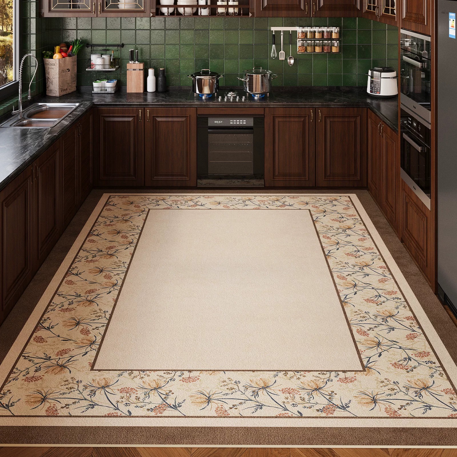 Outdoor Lighting Online - Floral Kitchen Mat Non-slip Carpet PVC