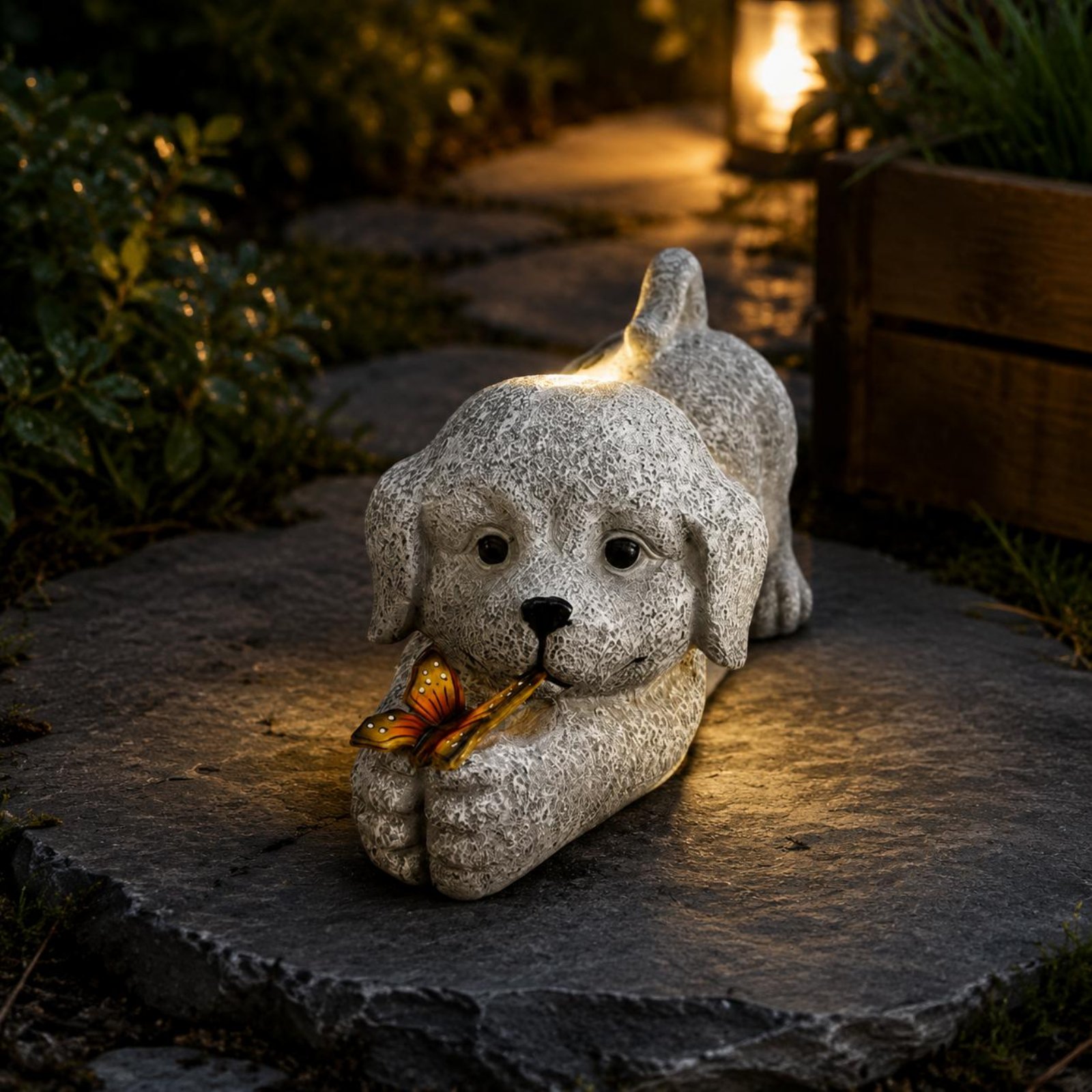 Solar Dog Statue Resin Craft S - Outdoor Lighting No Wiring recension och pris