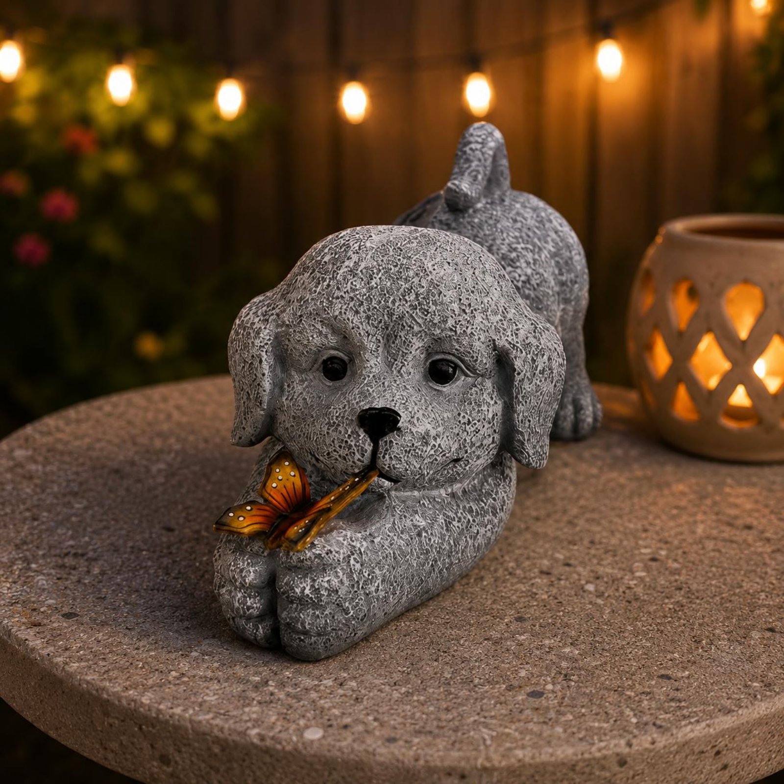 Solar Dog Statue Resin Craft S - Outdoor Lighting No Wiring recension och pris